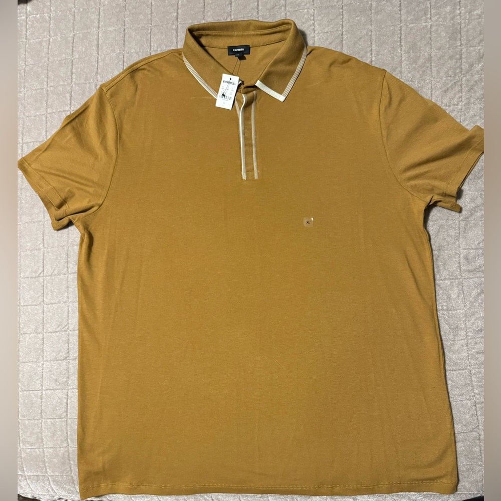 Express Brown Polo Shirt with Contrasting Collar. Brand New with tags